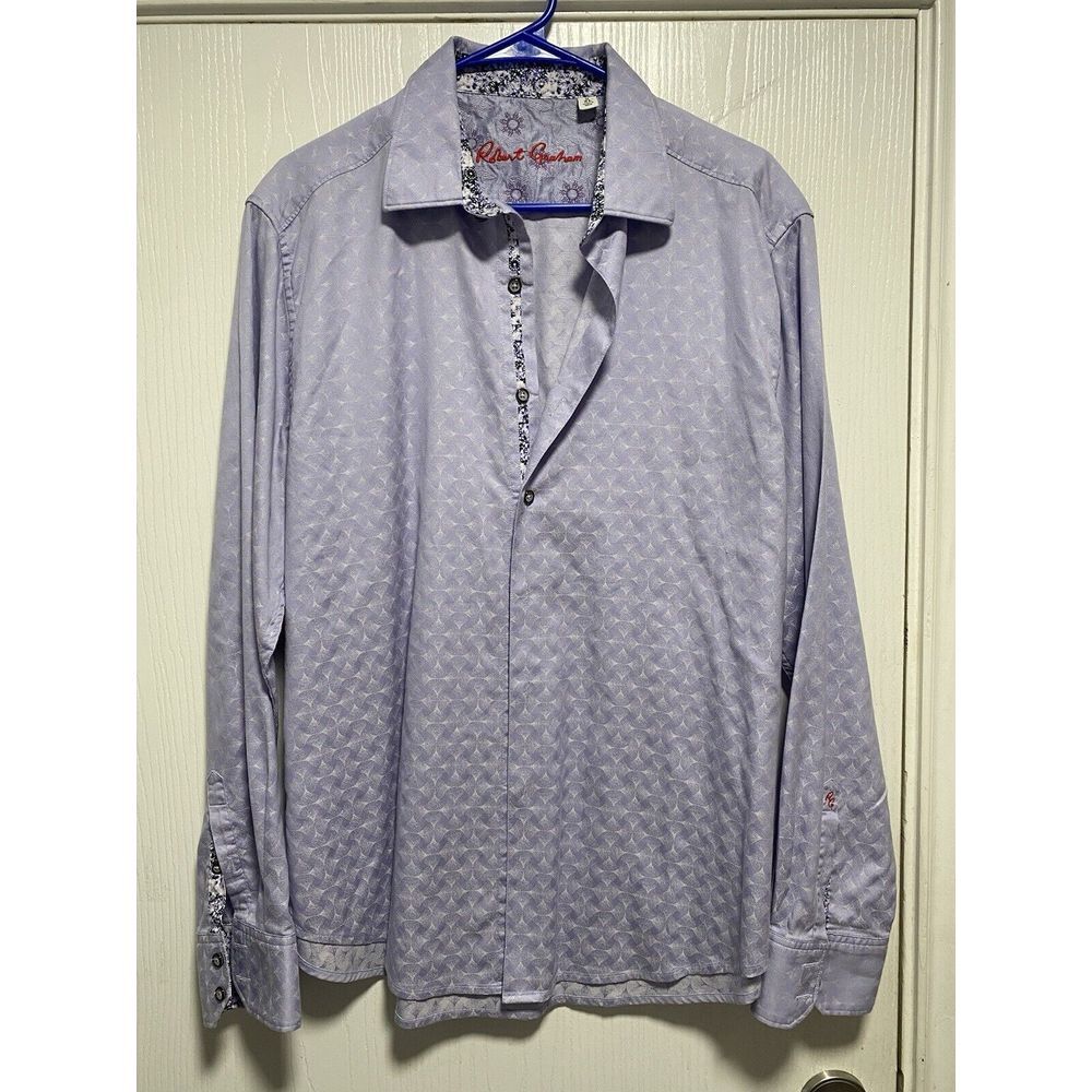 Robert Graham Men's XL Classic Fit Purple Flip Cuff Geometric Long Sleeve‎ Shirt